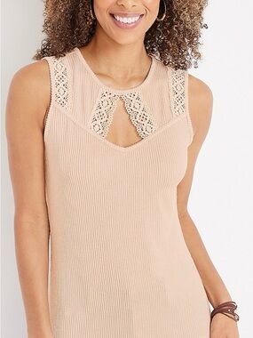Maurices Tan Lace-Trim Ribbed Tank Top